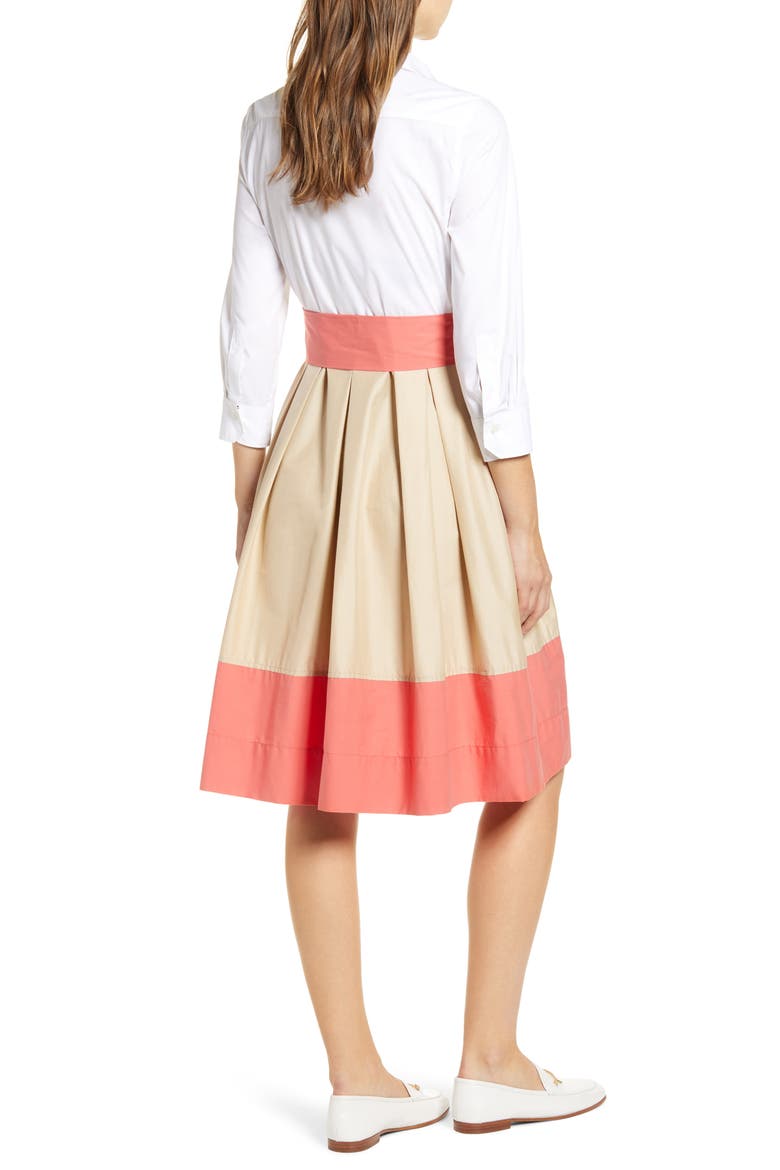 Colorblock Cotton Blend Shirtdress, Alternate, color, BRIGHT WHITE/ KHAKI