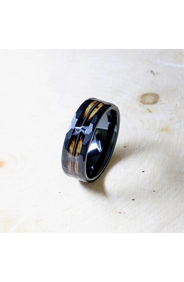 Larson Jewelers Riff Barrel Wood Tungsten Wedding Band, Alternate, color, Black / Brown
