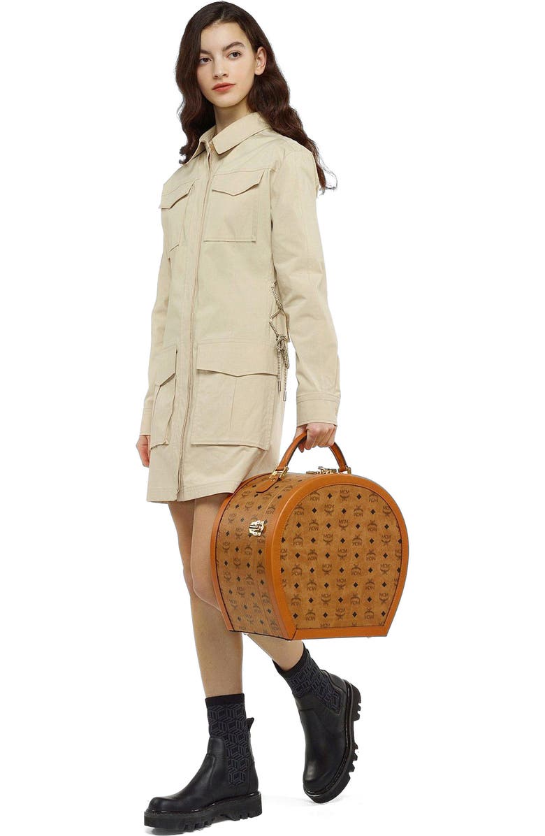 MCM Hat Box in Visetos, Main, color, Cognac