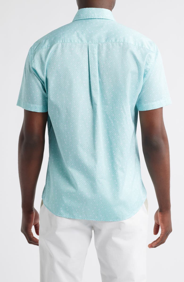 Peter Millar James Geo Print Short Sleeve Cotton Button-Up Shirt, Alternate, color, Meadow
