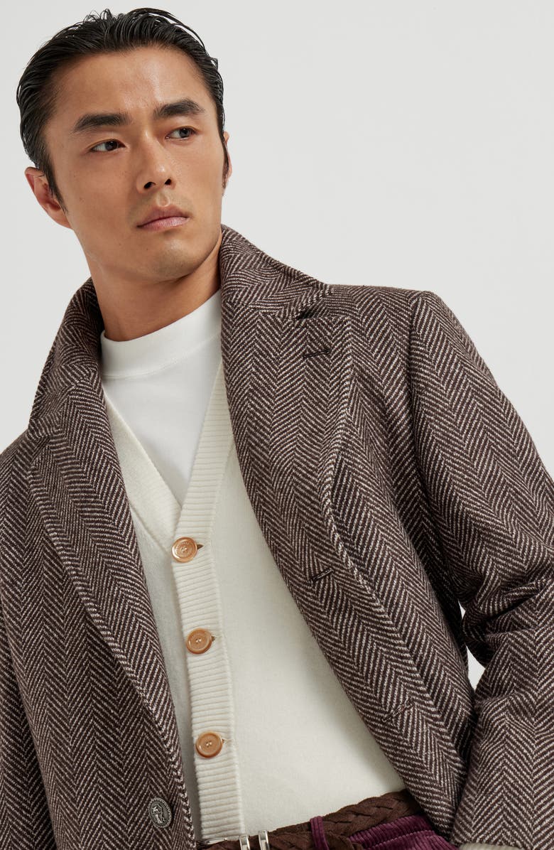 Brunello Cucinelli Chevron flannel coat, Alternate, color, Brown