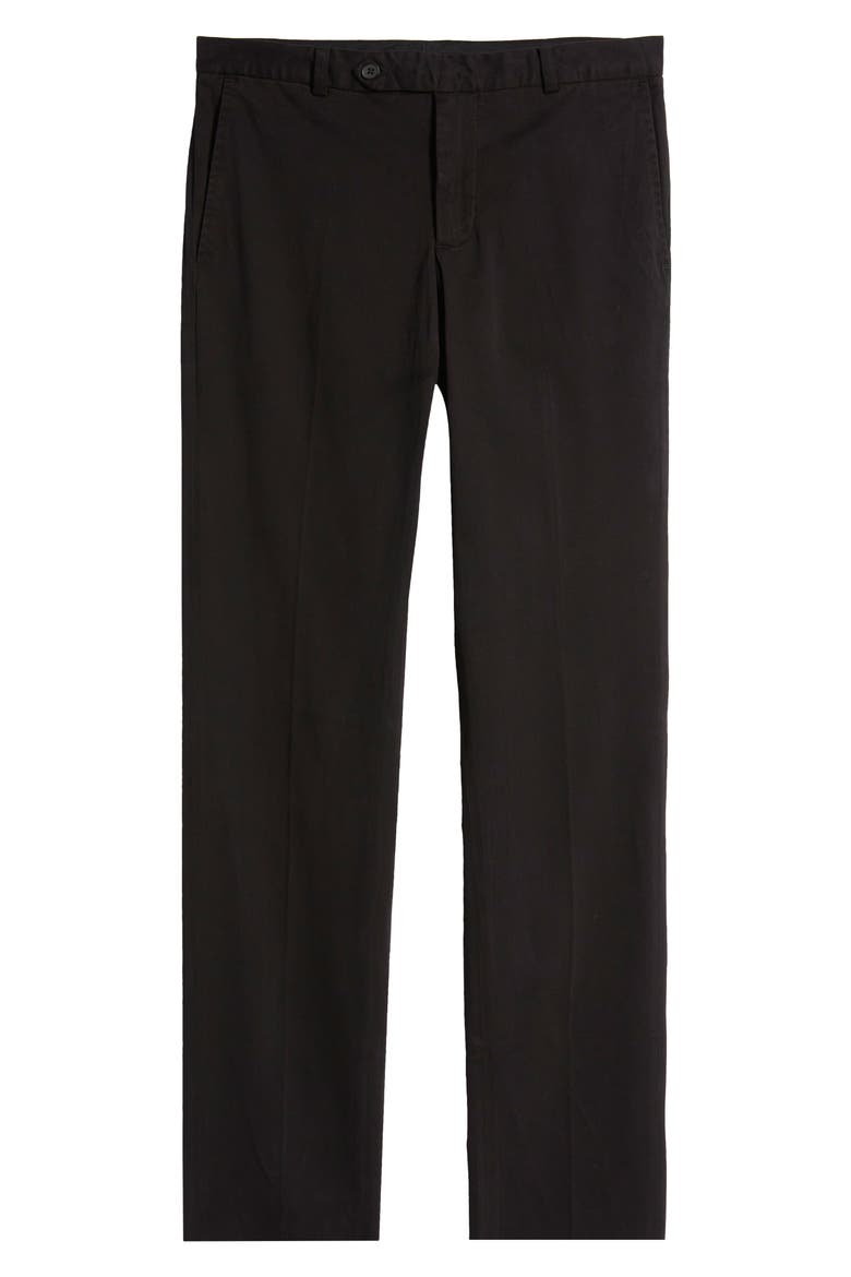 Trim Straight Leg Stretch Flat Front Chino Trousers, Alternate, color, BLACK