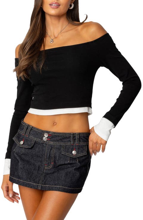 Jovi Layered Off the Shoulder Crop Top