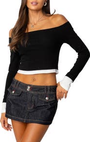 EDIKTED Jovi Layered Off the Shoulder Crop Top