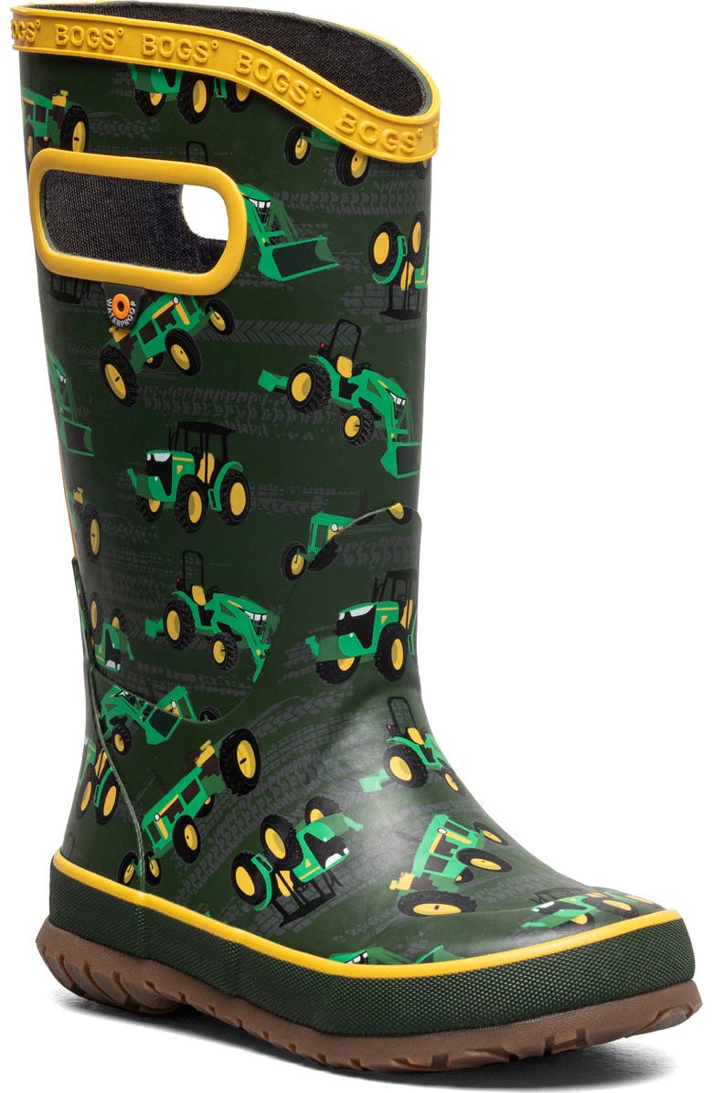 Bogs Kids' Waterproof Rain Boot, Main, color, Dkgrn Mlti