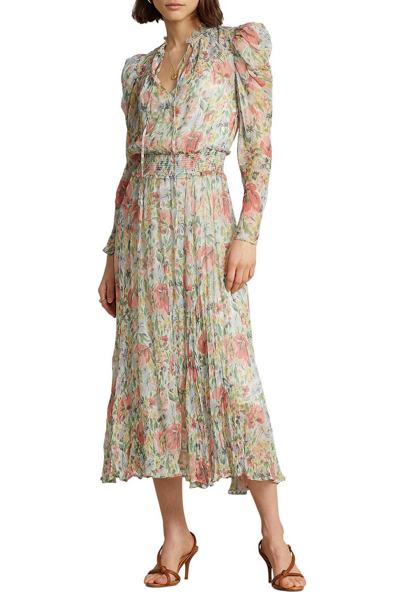 Ralph Lauren Abrele Floral Long Sleeve Midi Dress, Main, color, 