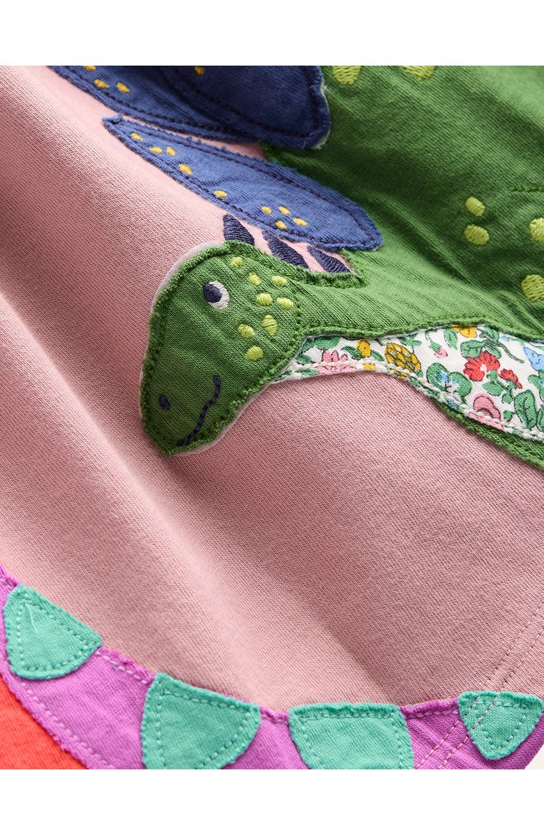 Mini Boden Kids' Dino Appliqué Stripe Long Sleeve Cotton Dress, Alternate, color,