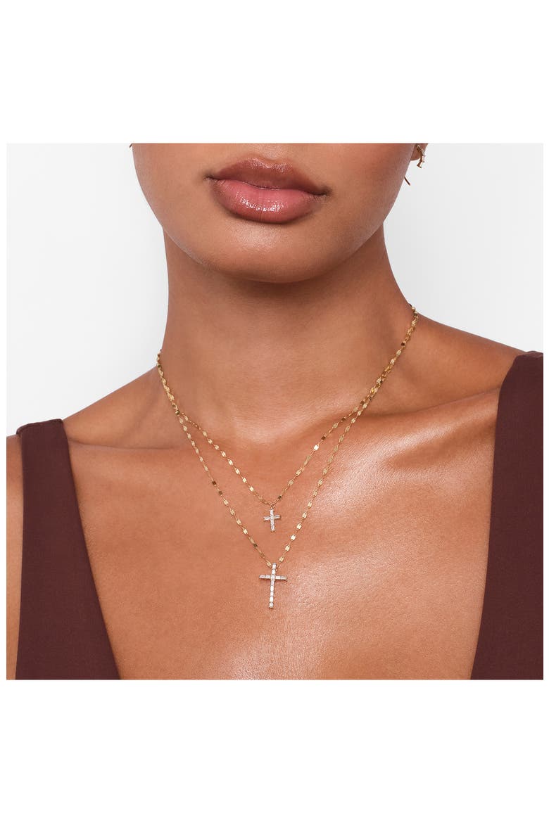 14K Gold Baguette Diamond Mini Cross Pendant Necklace, Alternate, color, GOLD