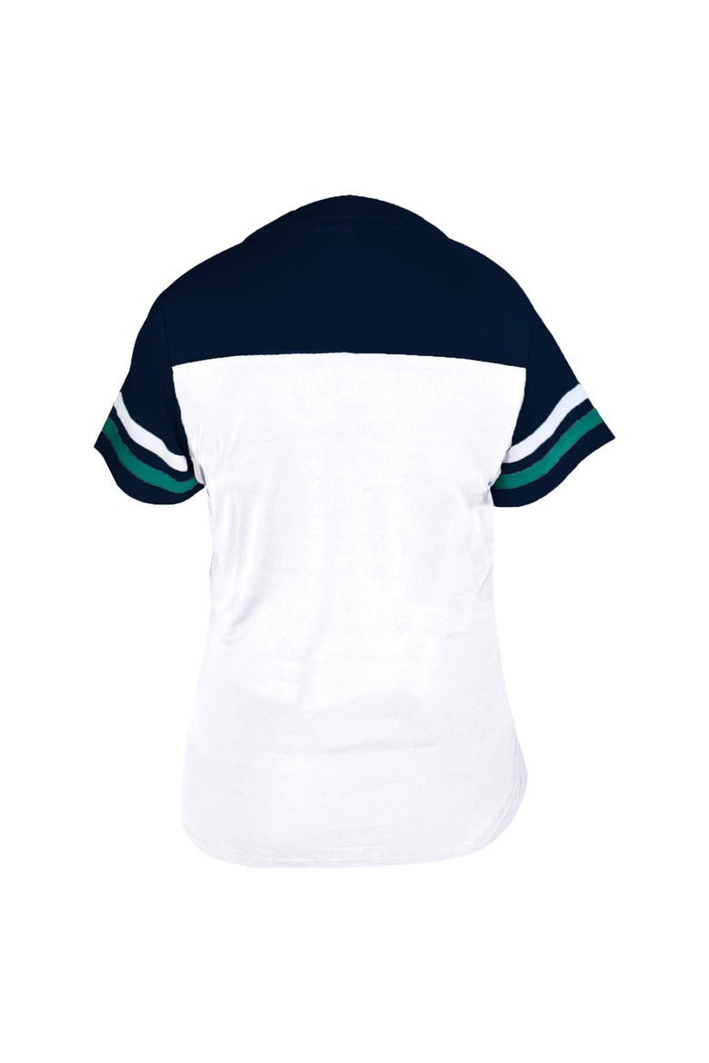 Women's Profile White/Navy Seattle Mariners Plus Size Two-Stripe V-Neck T-Shirt, Alternate, color, White