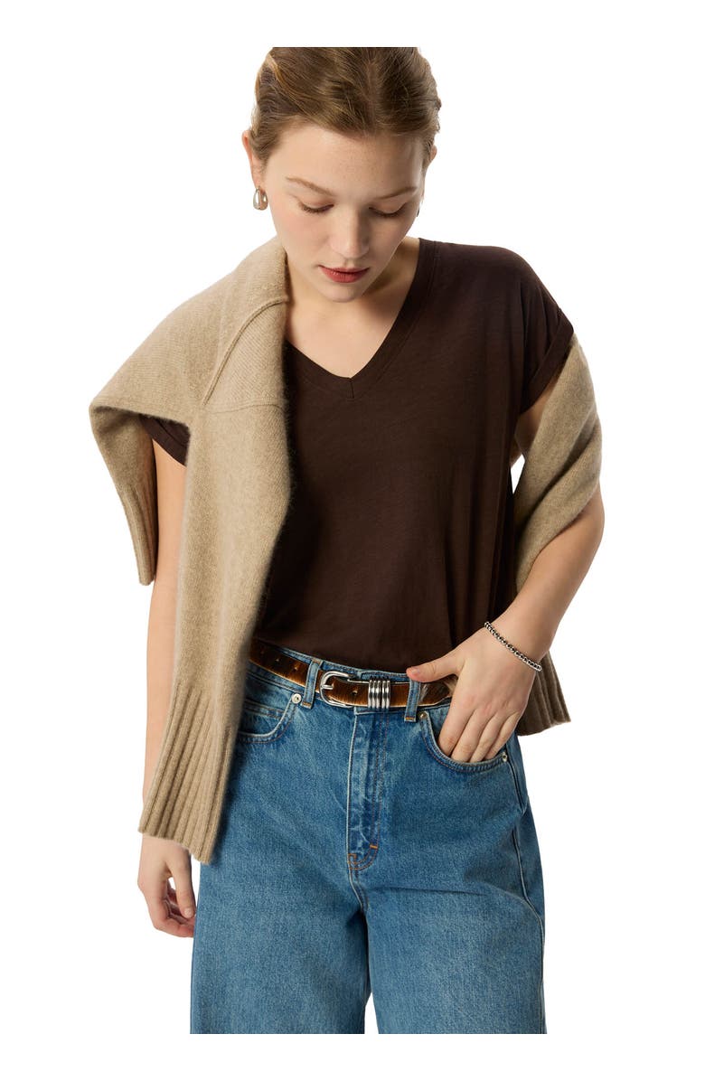 Whistles Willa V-neck Cap Sleeve Top, Main, color, Chocolate