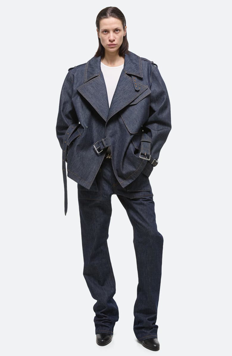 Helmut Lang CR Rider Arch Belted Denim Trench Jacket, Alternate, color,