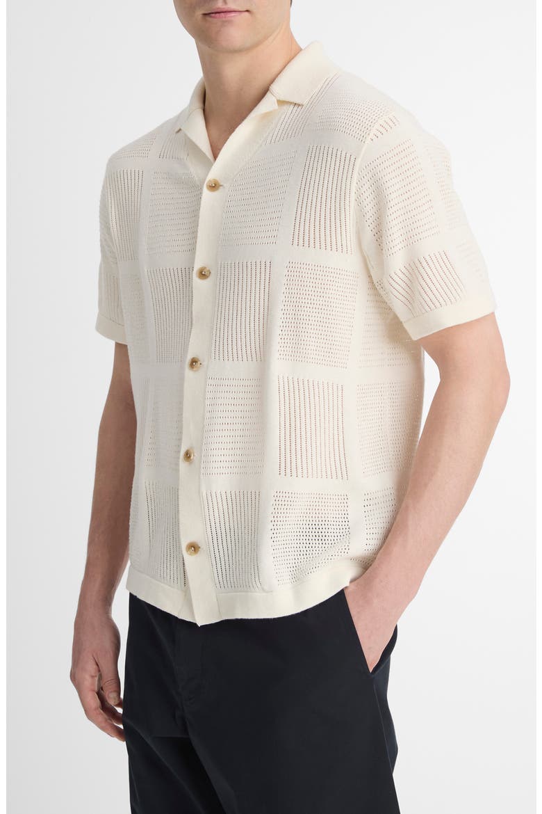 Patchwork Pointelle Short Sleeve Cardigan, Alternate, color, CLASSIC CREAM