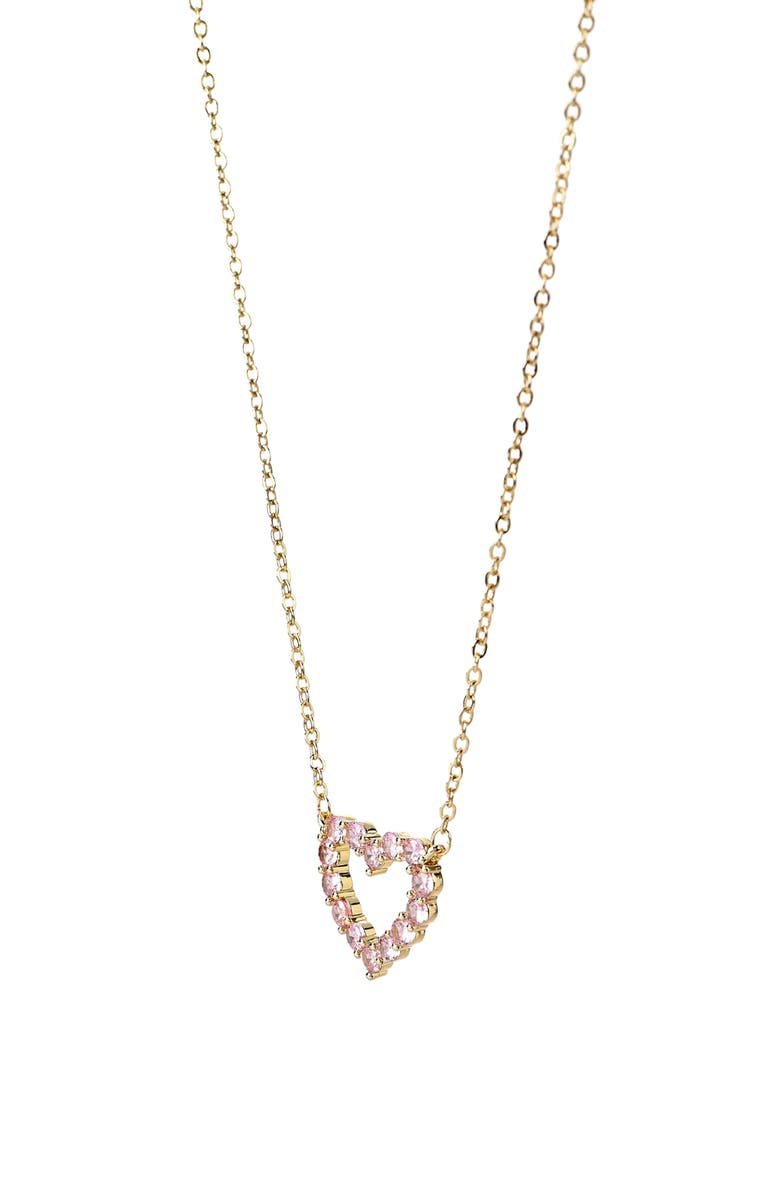 Danecraft Pink Cubic Zirconia Heart Necklace & Stud Earrings Set, Alternate, color, Metallic Gold