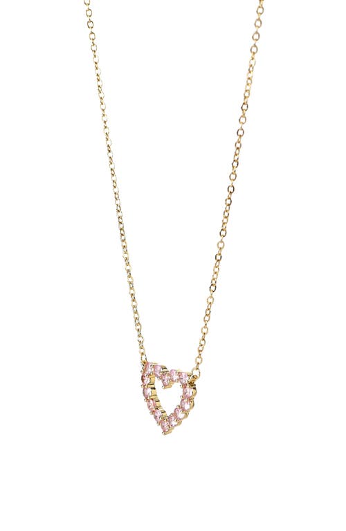 Danecraft Pink Cubic Zirconia Heart Necklace & Stud Earrings Set In Gold