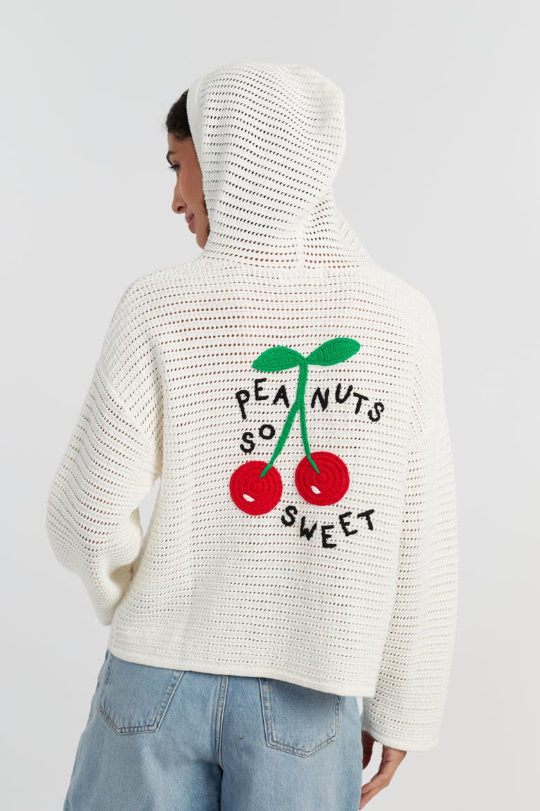 Cotton Snoopy Crochet Hoodie, Alternate, color, Cream