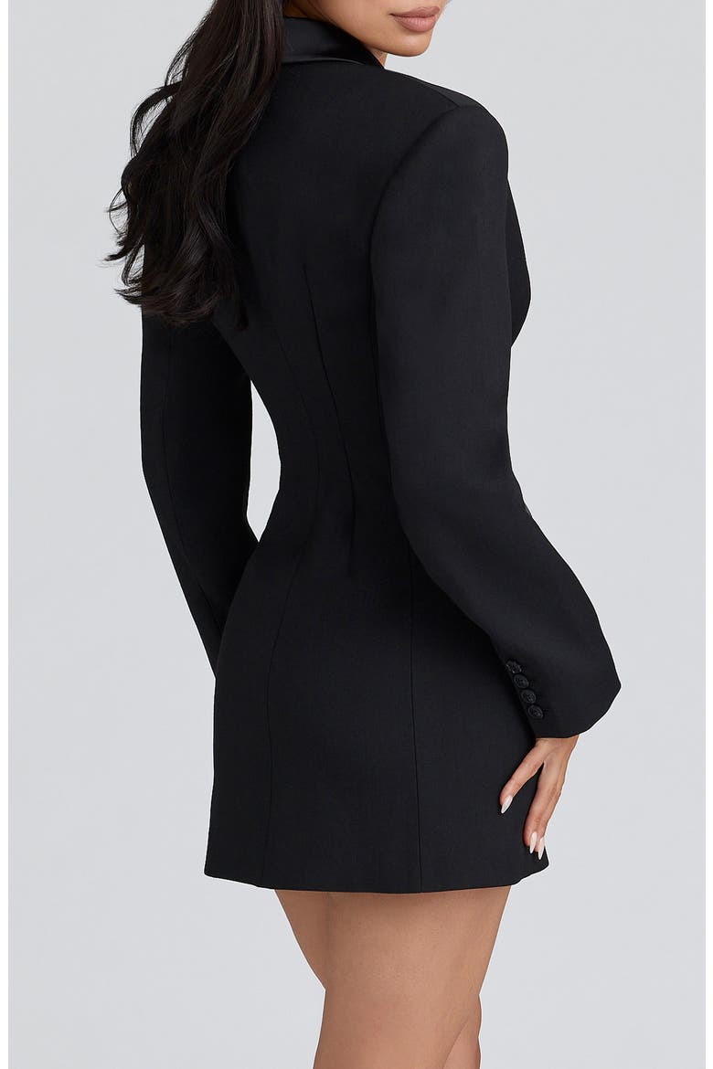 black tailored satin lapel blazer dress Abigail Blazer | Black | Deep V-Neck