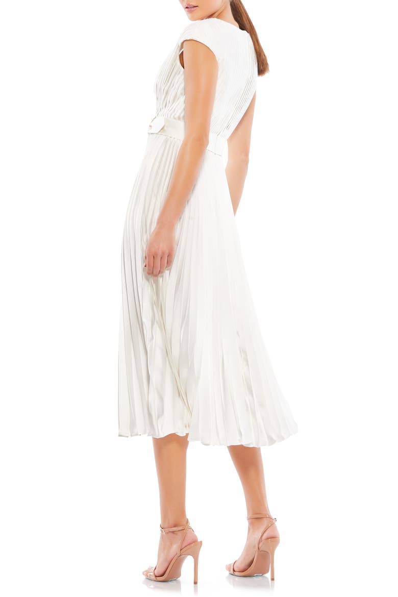 Pleated Cap Sleeve Satin Midi Gown, Alternate, color, WHITE