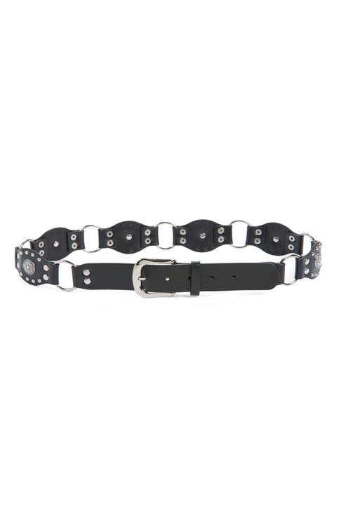Studded O-Ring Faux Leather Belt