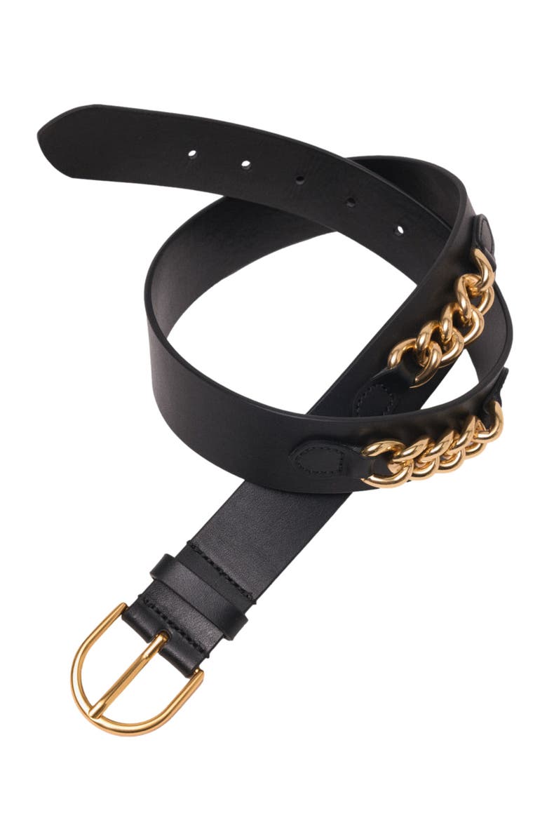 maje Leather belt with chain details, Alternate, color, Black