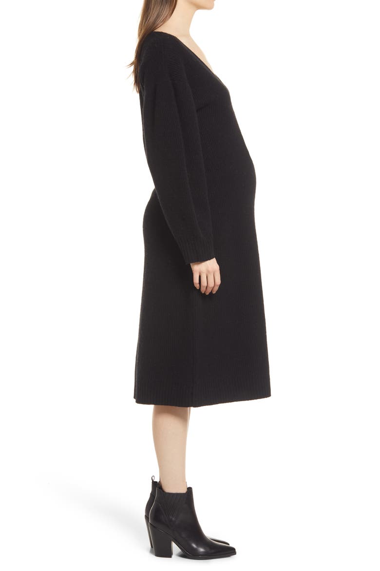 Eva Long Sleeve Merino Wool Blend Maternity Sweater Dress, Alternate, color, BLACK