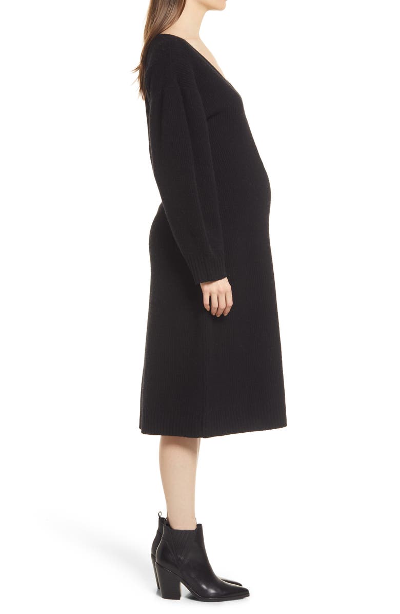 Emilia George Eva Long Sleeve Merino Wool Blend Maternity Sweater Dress, Alternate, color, Black