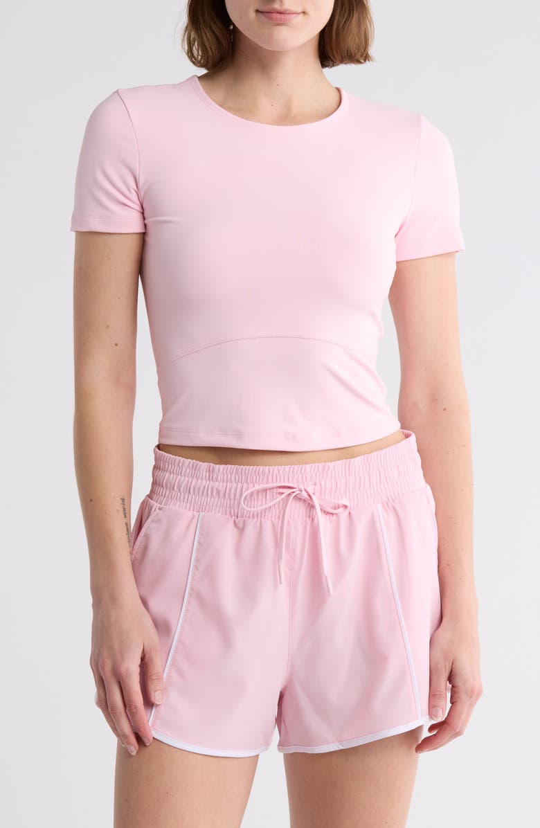 YOGALICIOUS Nude Tech Pandora Short Sleeve Crop T-Shirt, Main, color, Fairy Tale