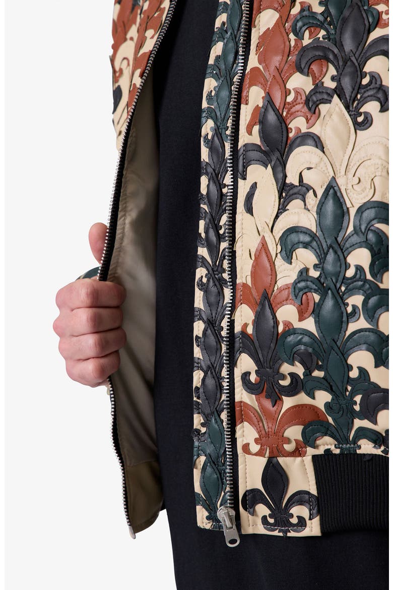 Fleur de Lis Faux Leather Bomber Jacket, Alternate, color, BEIGE MULTI