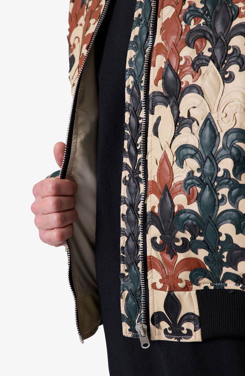 mnml Fleur de Lis Faux Leather Bomber Jacket, Alternate, color, Beige Multi