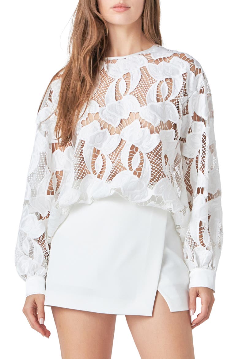 Floral Lace Top, Main, color, WHITE