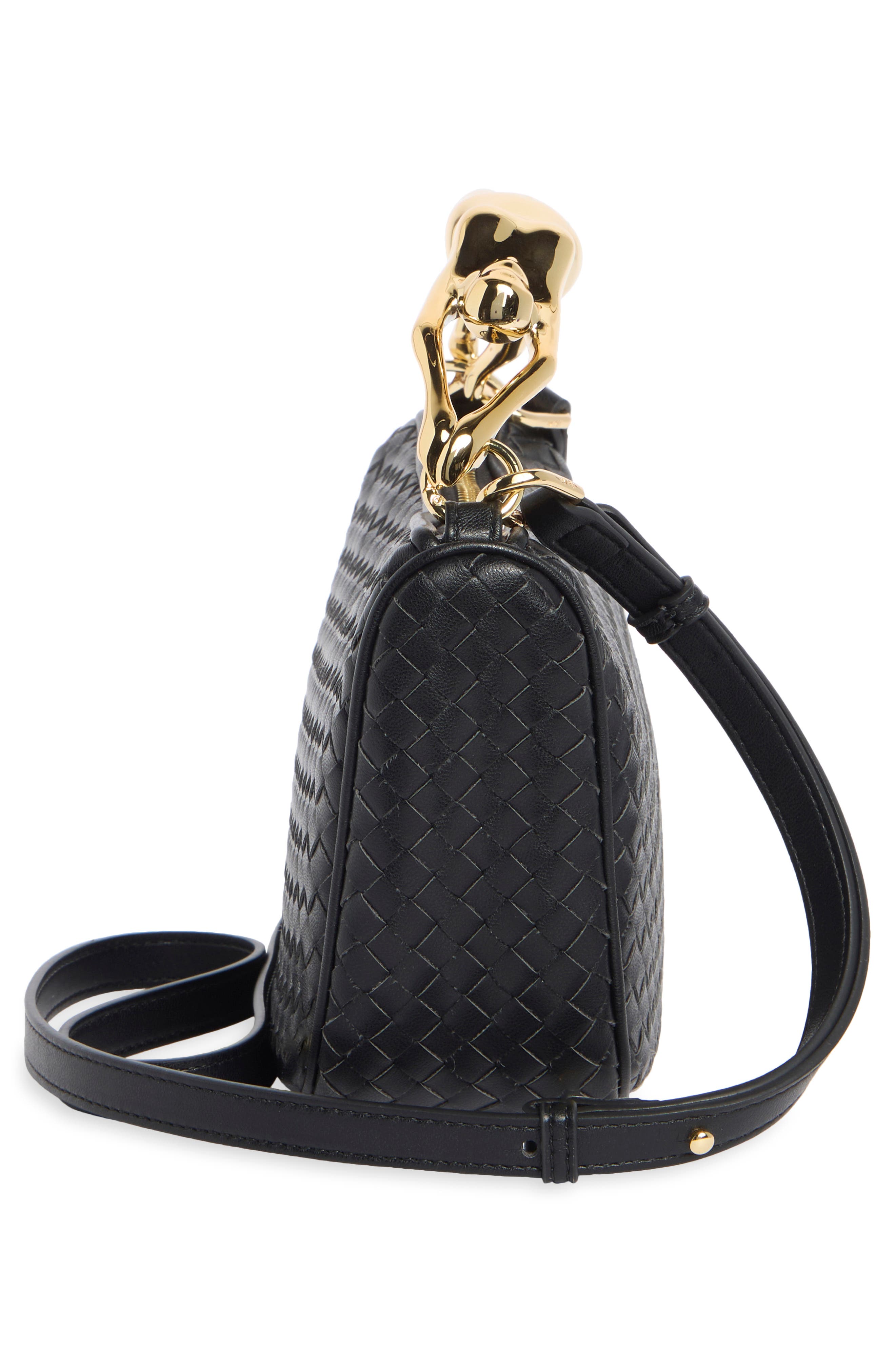 Jenny Woven Faux Leather Handbag, Alternate, color, BLACK