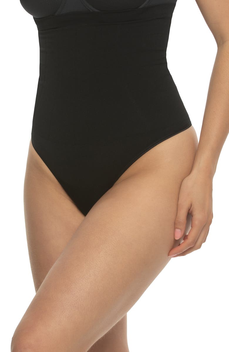 Felina Sculpting High Waist Shaper Thong, Alternate, color, Black