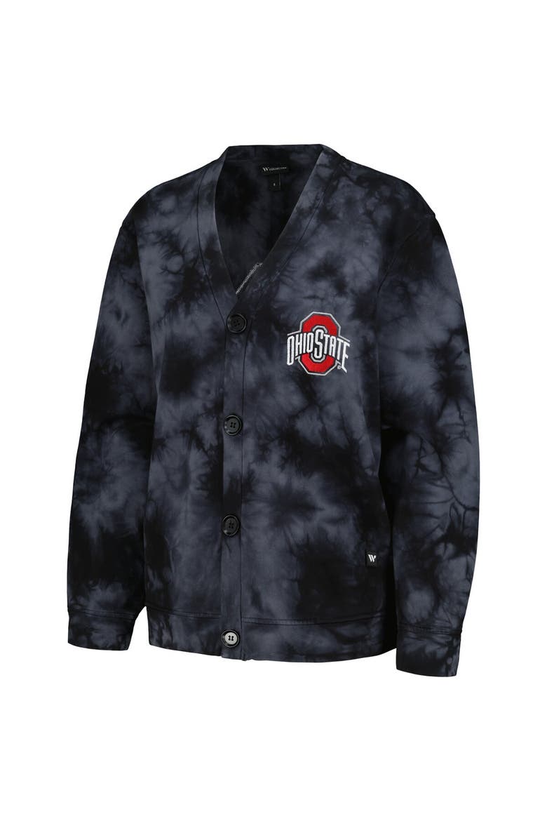 Women's The Wild Collective Black Ohio State Buckeyes Jeweled Tie-Dye Button-Up V-Neck Sweater, Alternate, color, Black