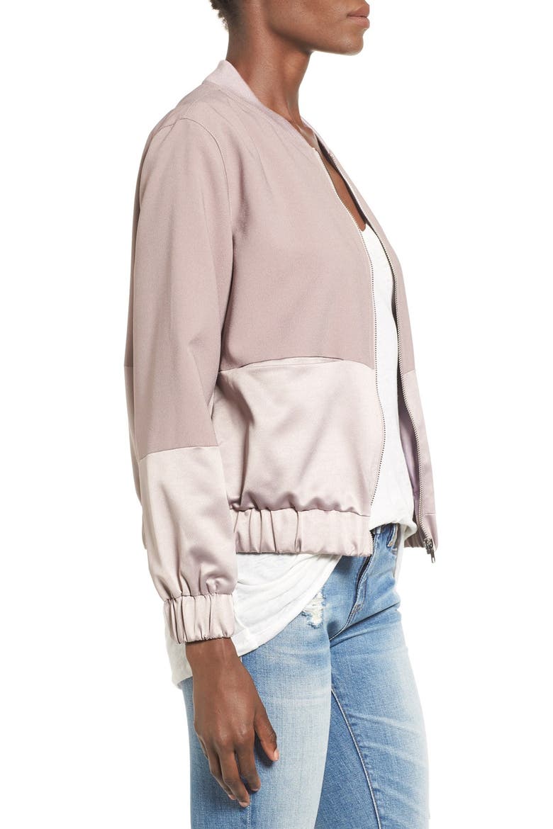 Satin & Faux Suede Bomber Jacket, Alternate, color, MAUVE