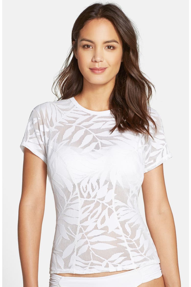 'Hannah' Short Sleeve Mesh Rashguard, Alternate, color, WHITE