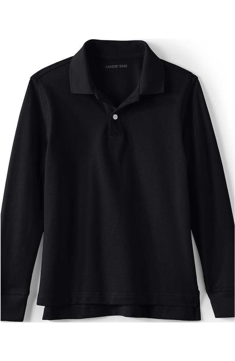 Lands' End School Uniform Kids Long Sleeve Mesh Polo Shirt, Alternate, color, Black