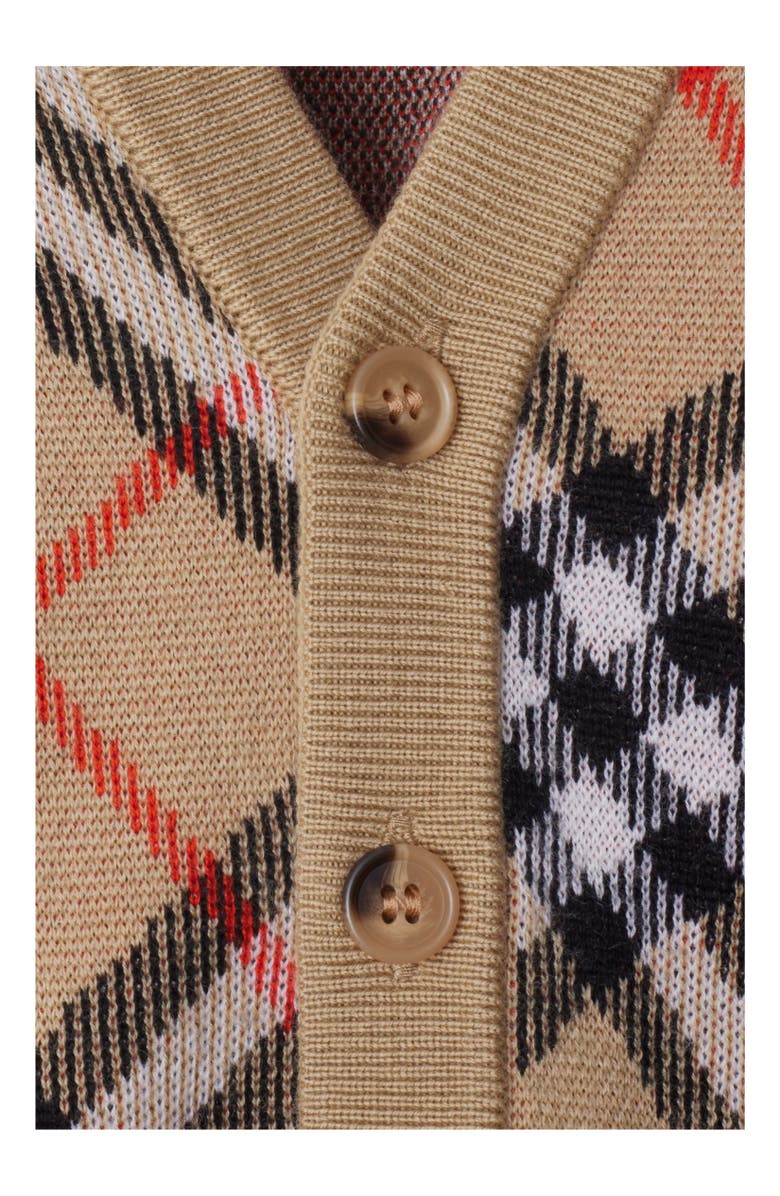 Burberry Check Wool Cardigan, Alternate, color, Sand