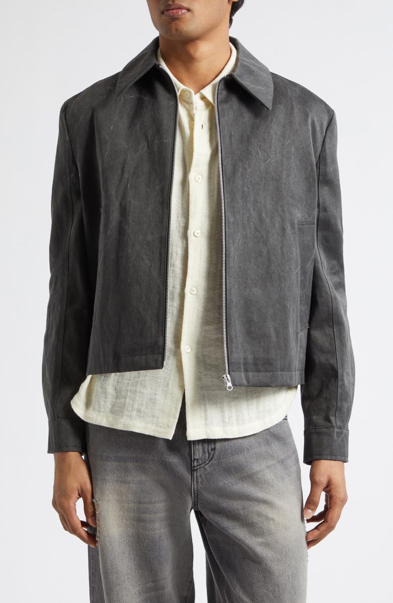 Séfr Tazio Washed Cotton Twill Jacket, Main, color, Marble Charcoal Twill