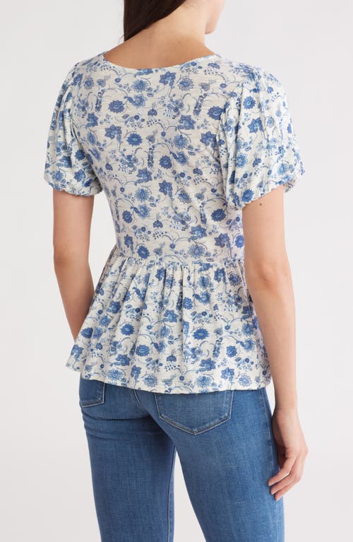 Lucky Brand Floral Smocked Puff Sleeve Top