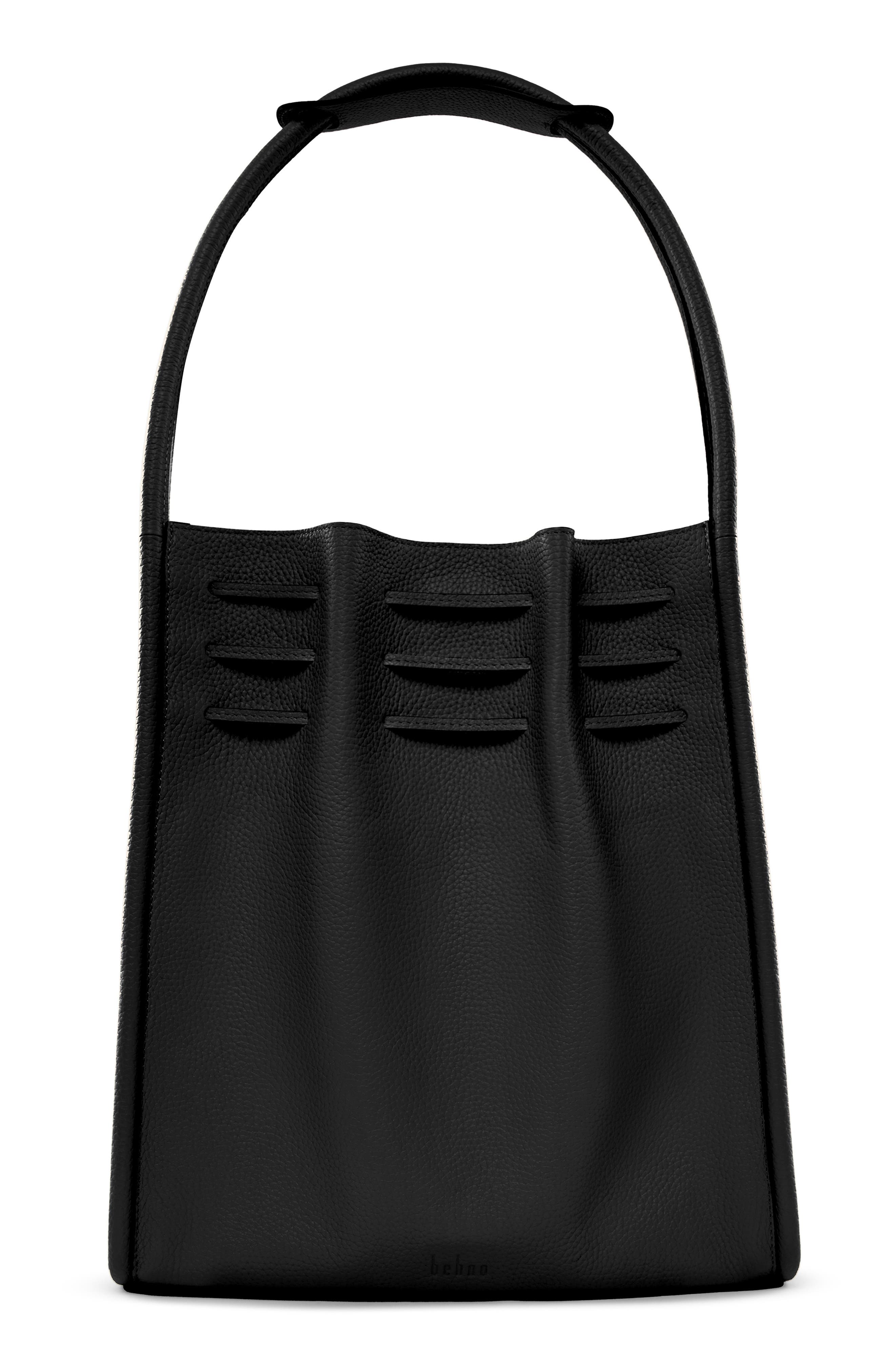 behno Tina Large Ruched Hobo Bag, Main, color, Black