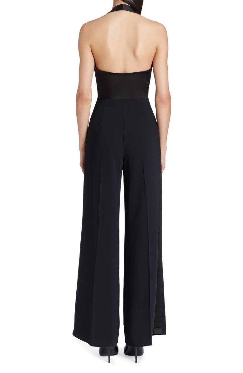 Amanda Uprichard Isadore Satin Trim Wide Leg Halter Jumpsuit, Alternate, color, 