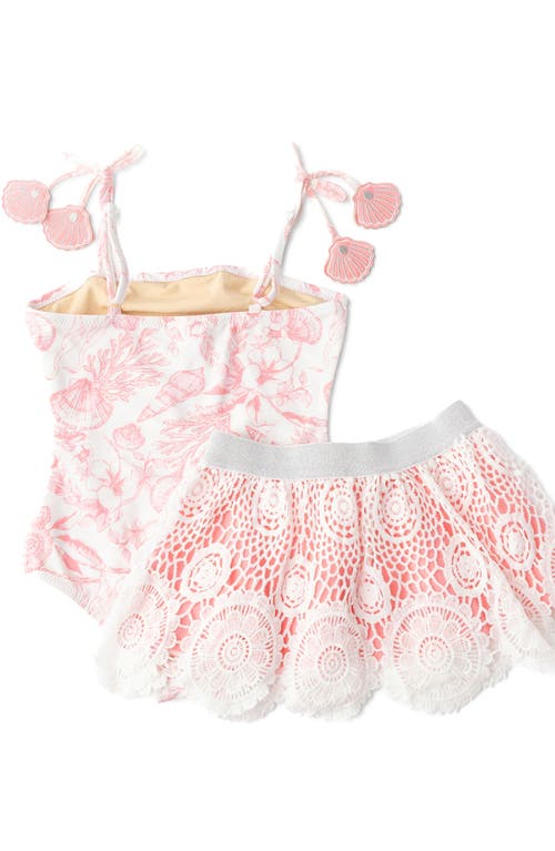 Shade Critters Seaside Toile One-piece Swimsuit & Skirt Set In Coral