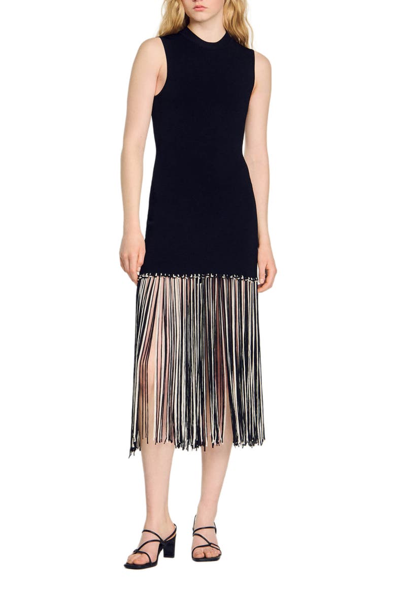 SANDRO Fringed dress, Main, color, 