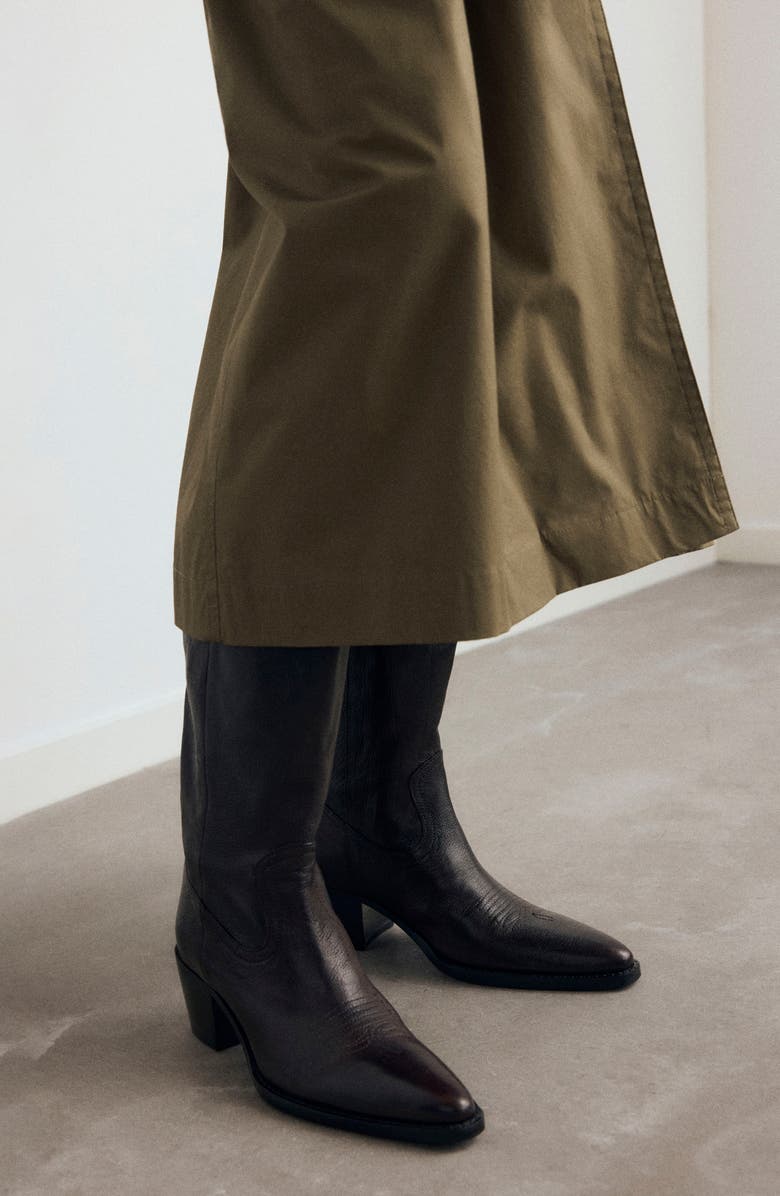 MANGO Leather Western Boot, Alternate, color, Chocolate