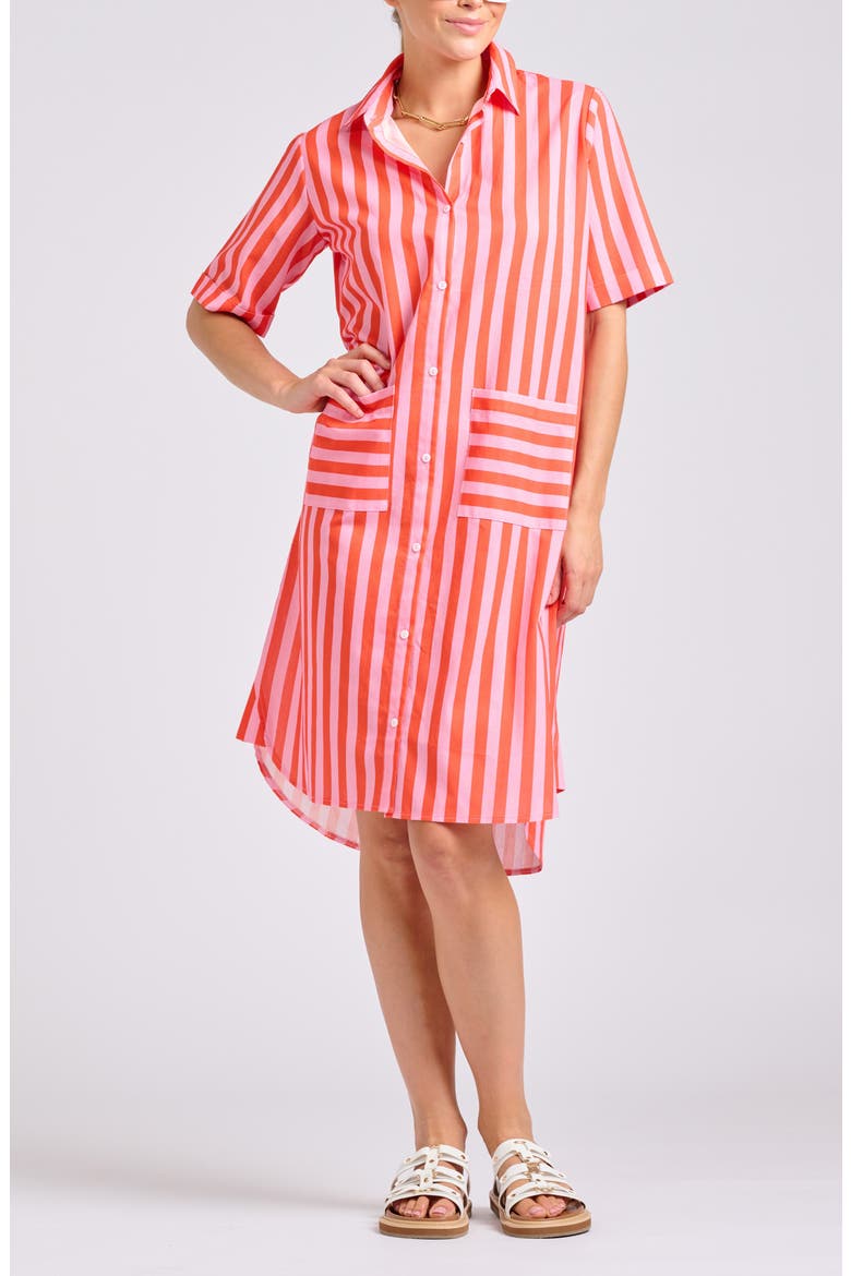 Stripe Shirtdress, Main, color, PINK PAPAYA STRIPE