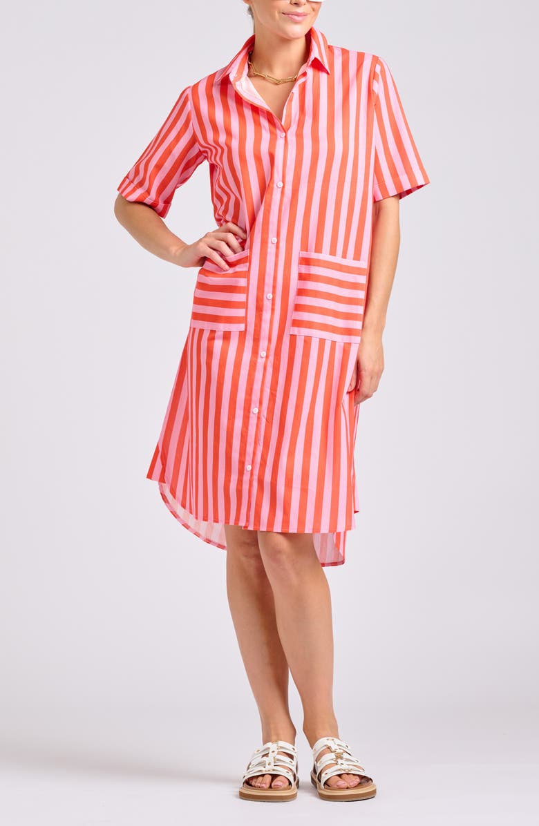 SHIRTY Stripe Shirtdress, Main, color, Pink Papaya Stripe