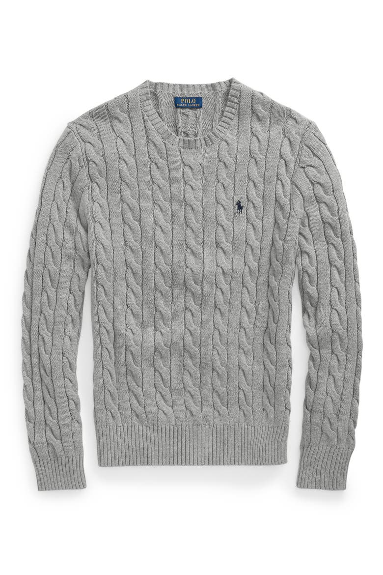 Cable Knit Cotton Crewneck Sweater, Alternate, color, GREY
