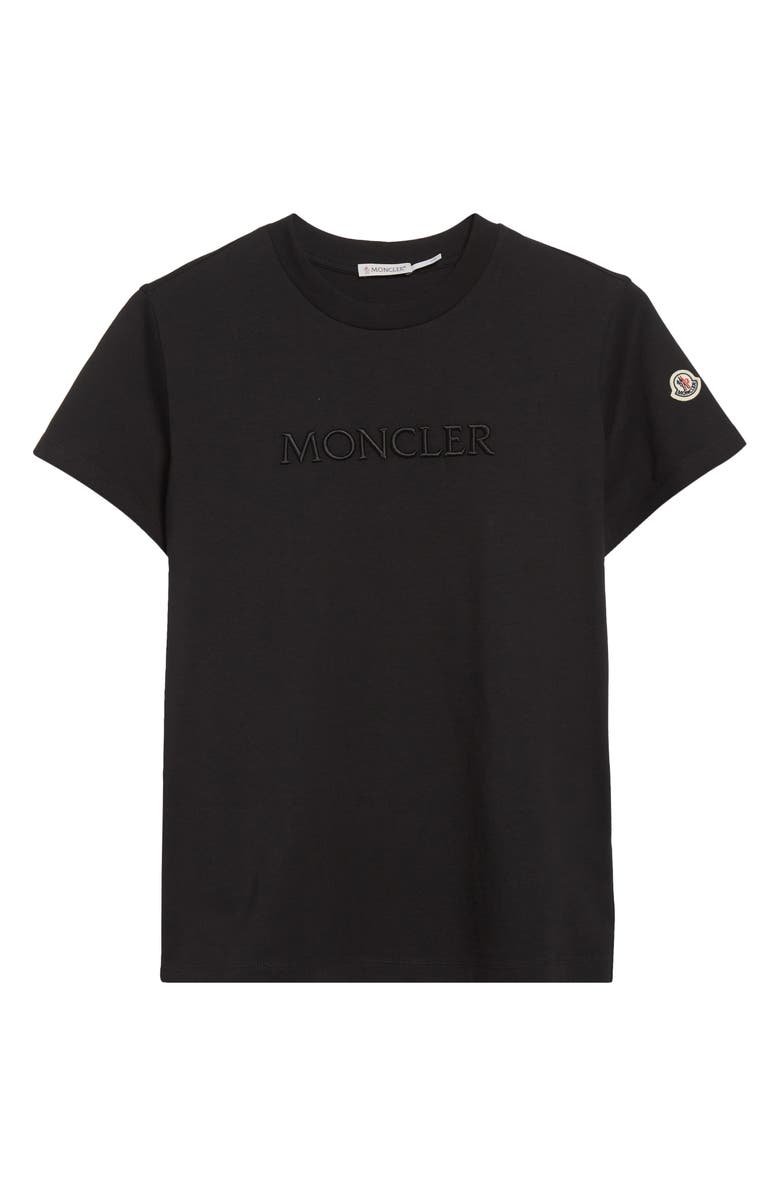 Moncler Logo Embroidered Cotton T-Shirt, Alternate, color, Black