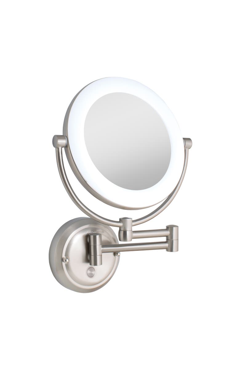 Zadro Lexington Lighted Wall Mounted Makeup Mirror with 10X/1X Magnification, Main, color, Satin Nickel