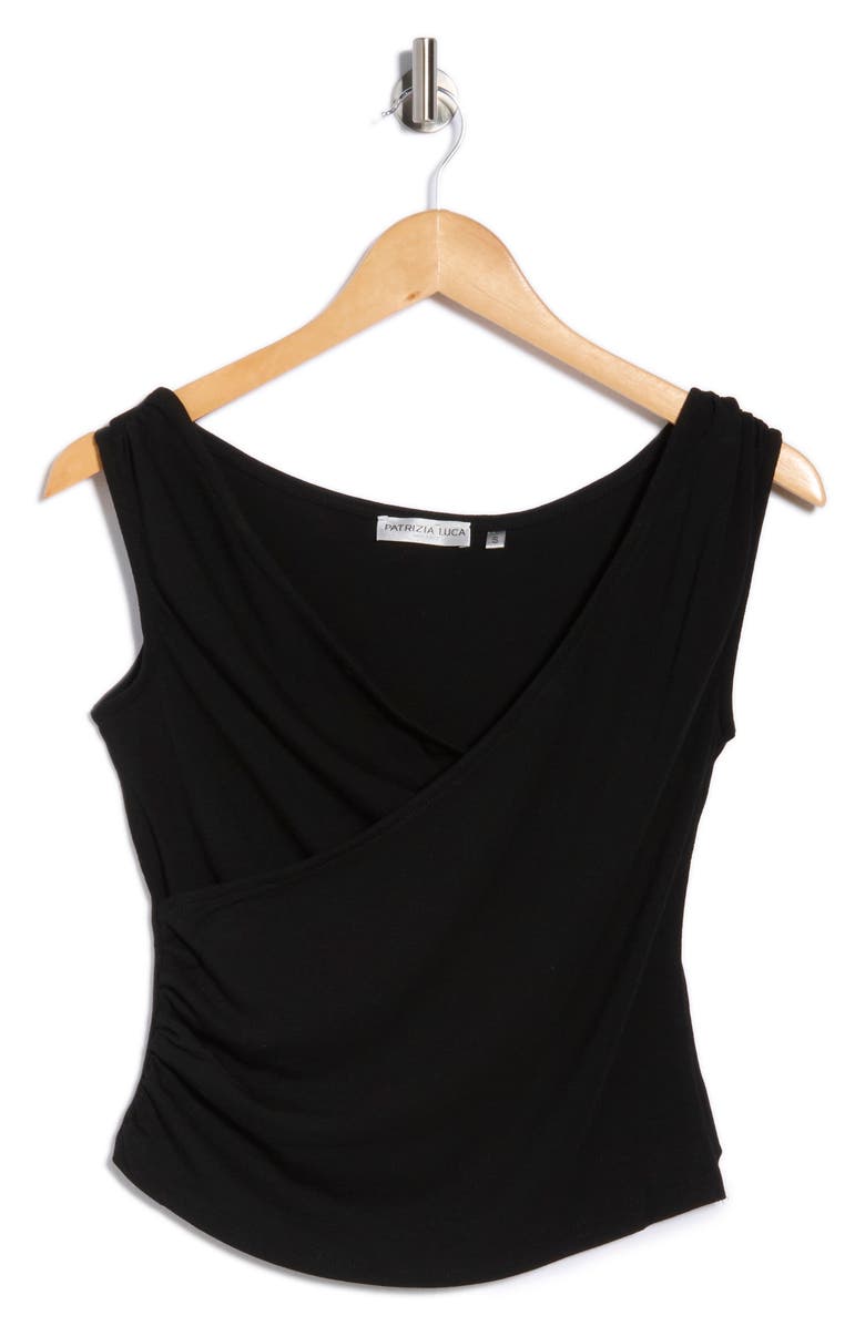 PATRIZIA LUCA Sleeveless Faux Wrap Top, Main, color, Black