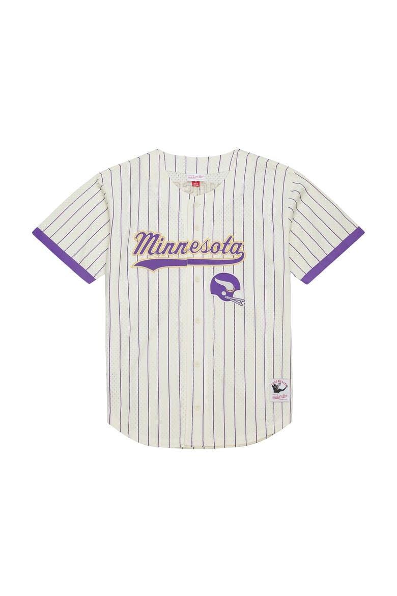Men's Mitchell & Ness Randy Moss Cream Minnesota Vikings Name & Number Mesh Button-Up Baseball Jersey, Alternate, color, Cream
